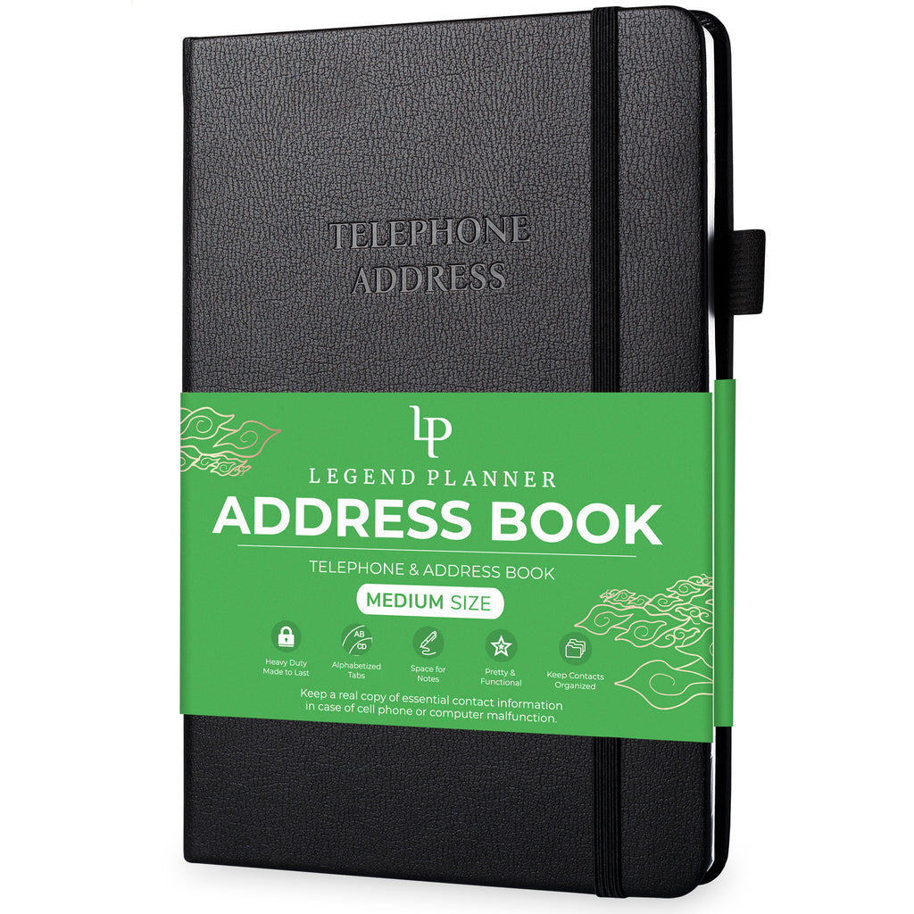 Contact Book: Black Cover Minimalistic Address Log Book - 120 6x9 Pages  Including Name, Email, Address, Phone and Notes